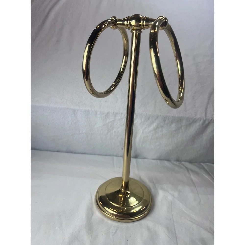 Vintage Polished Brass Double Ring Hand Towel Holder Countertop Vanity Stand